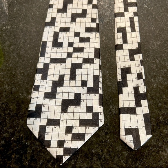 STEVEN HARRIS Crossword Puzzle Neck Tie 59.5”L x 3.75”W Black & White - Picture 2 of 7